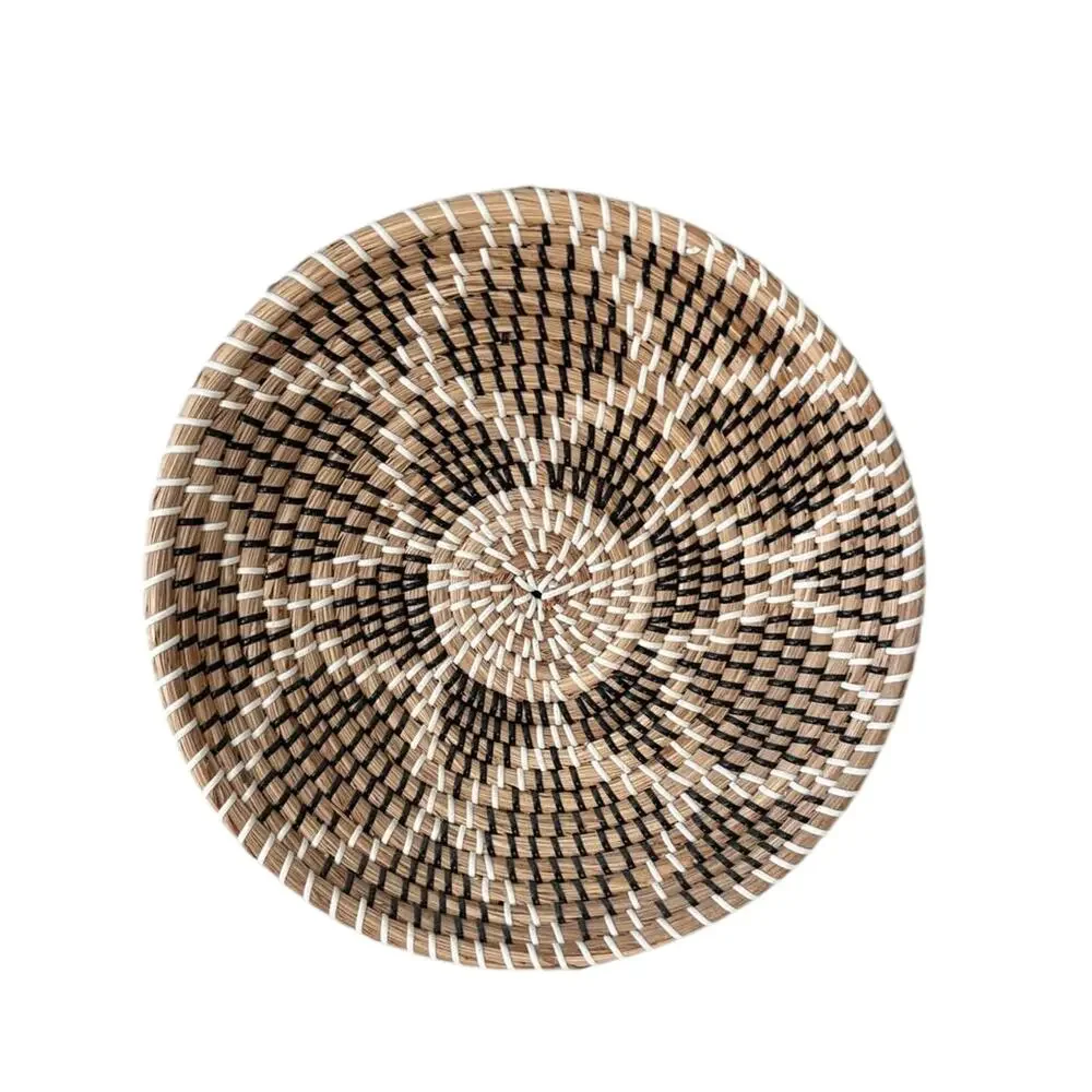 Handwoven Decorative Wall Basket Tray Black White Natural Woven 13.5” Boho